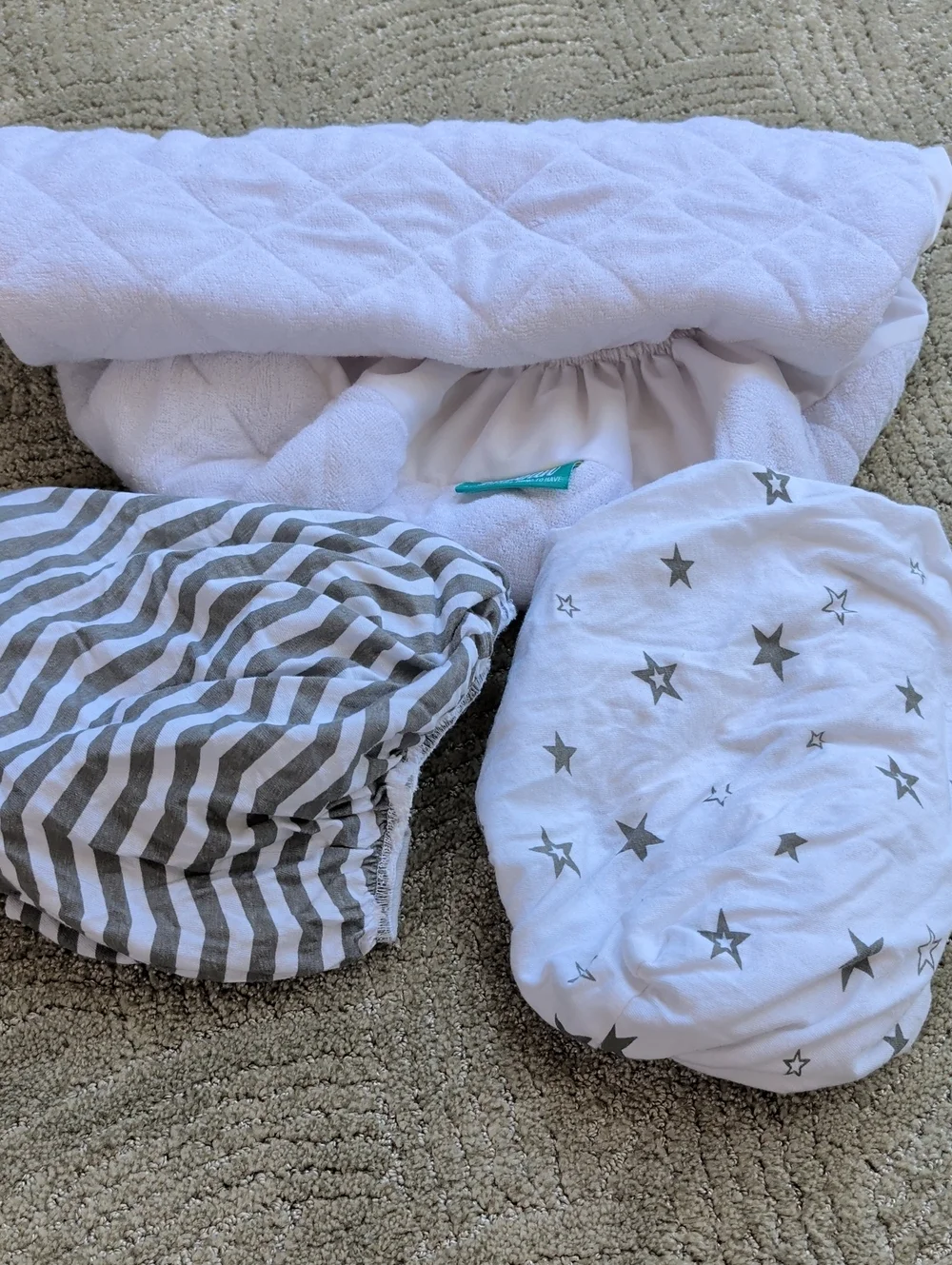 White and Gray Bassinet  Sheets  Star & Stripe Designs And Mattress Cover